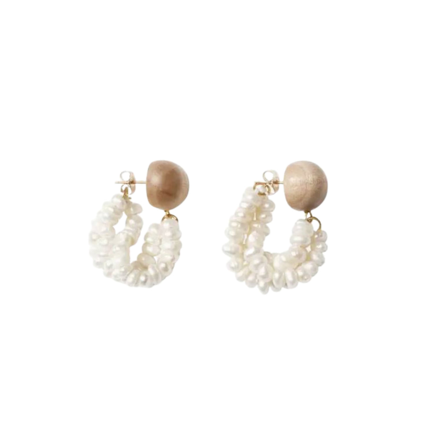 Gold Filled Pearl Wood Drape Earrings