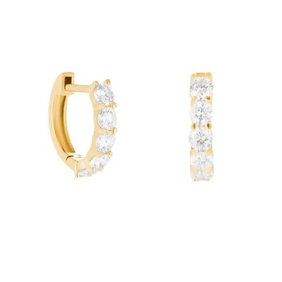 14k Yellow Gold Diamond Huggie Earrings