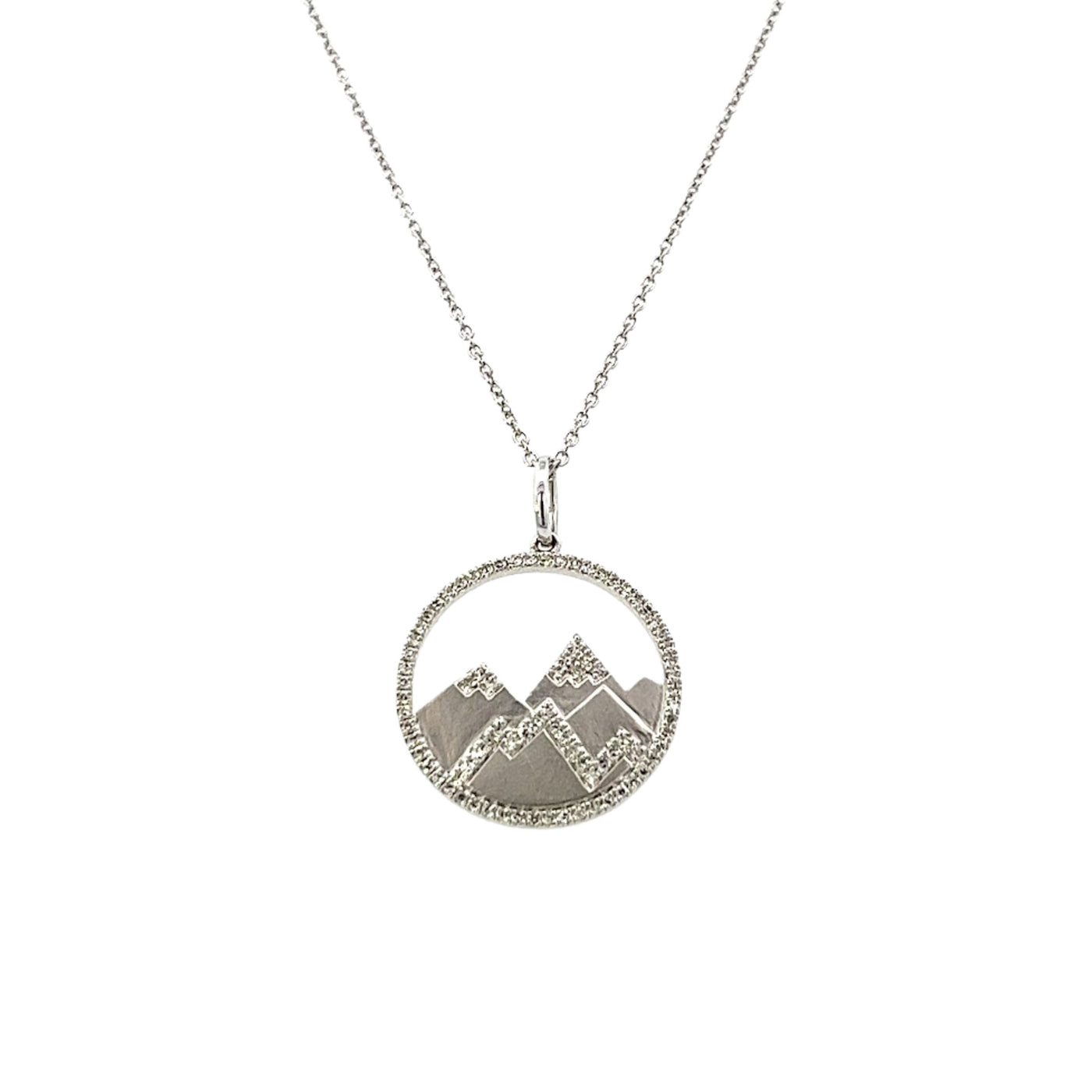 14k White Gold Mountain Disc Necklace