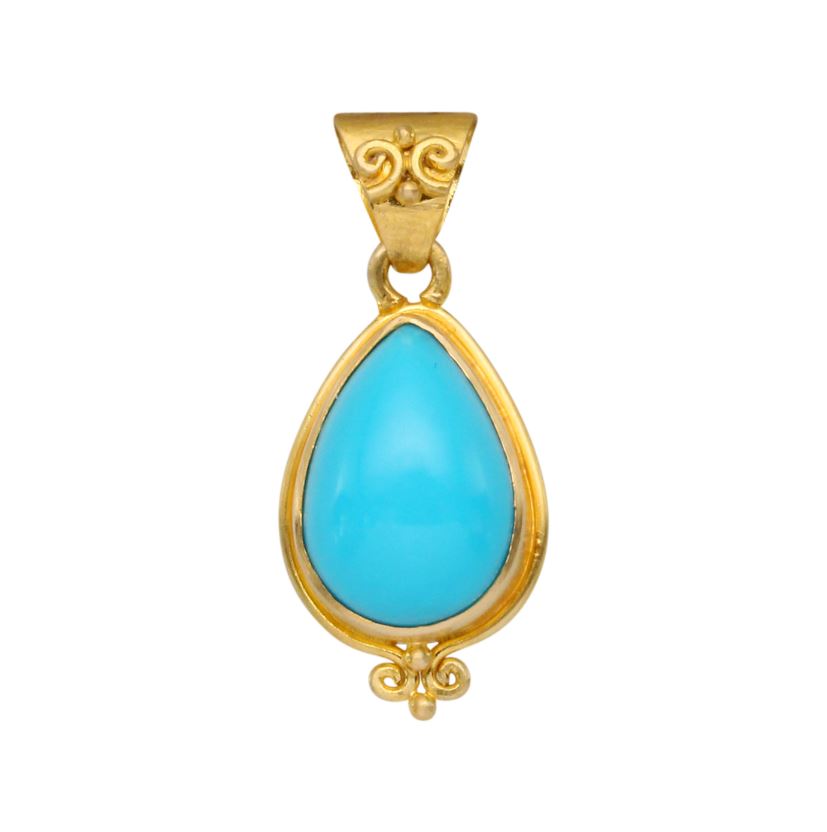 18k Gold Pear Turquoise Pendant