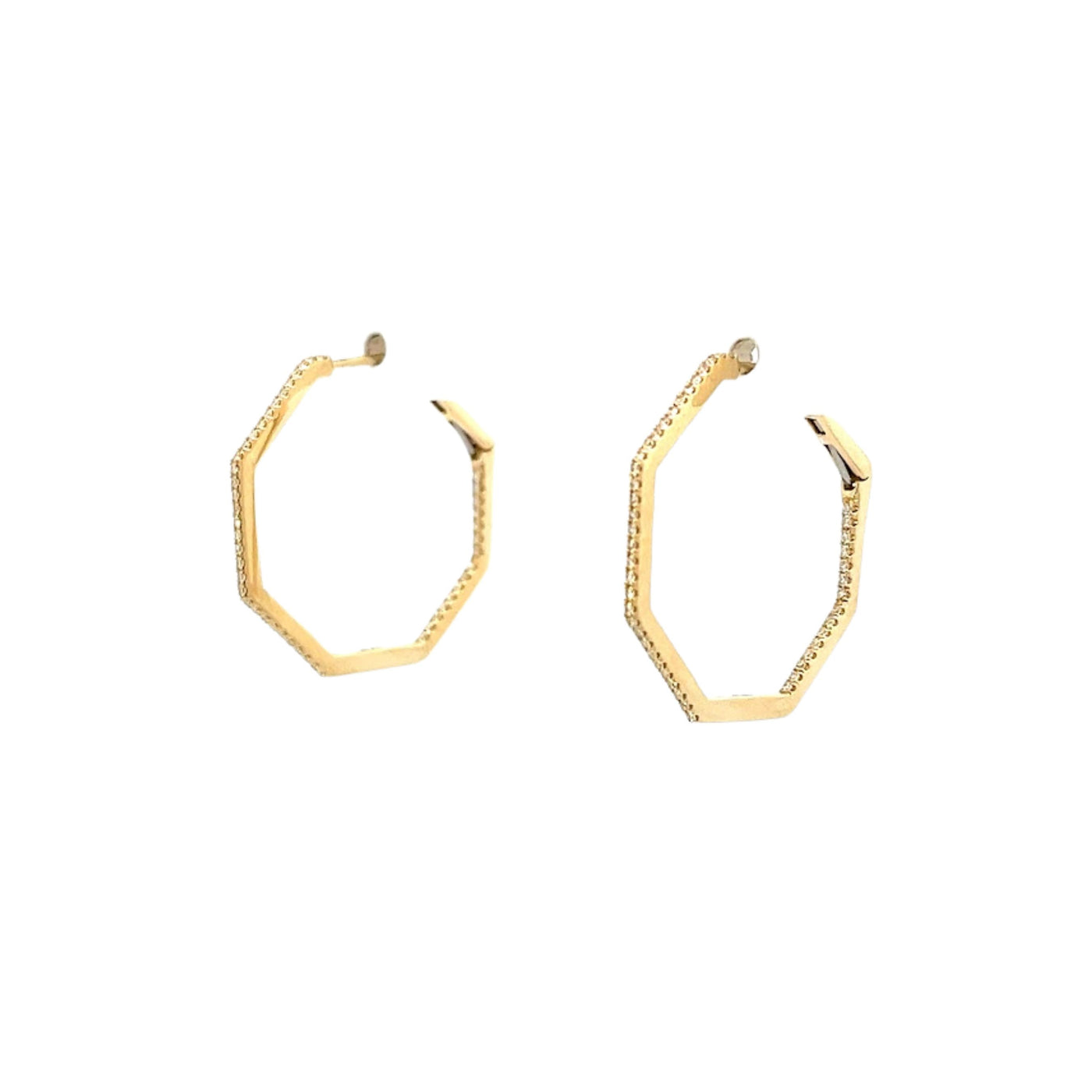 14k Gold Octagon Inside Outside Hoop Earrings