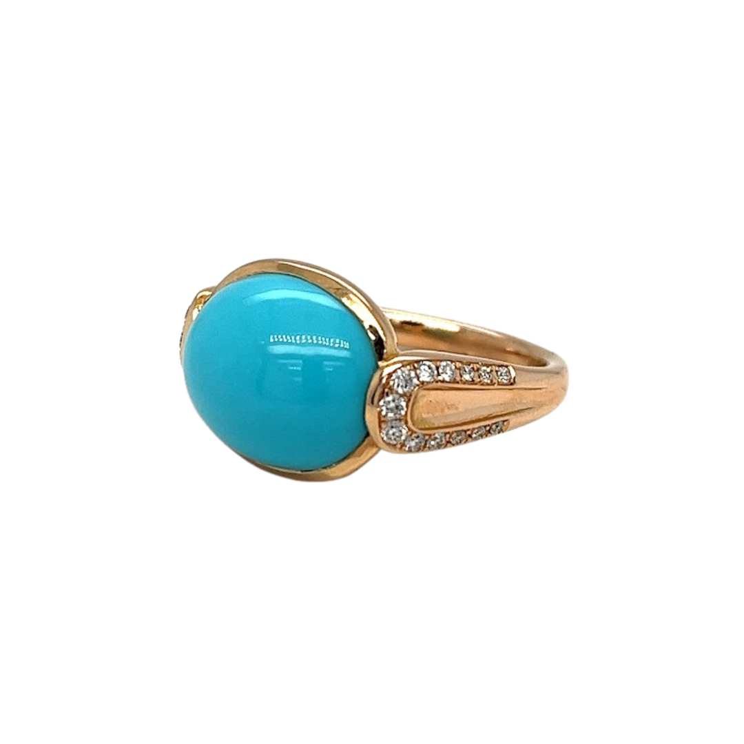 18k Rose Gold 7.14ct Turquoise and 0.20ctw Diamond Ring