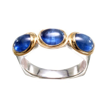 14k Yellow Gold and Sterling Silver Sapphire Cabochon Ring