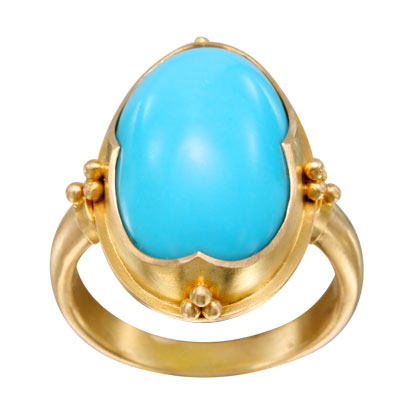 18k Yellow Gold Oval Turquoise Ring