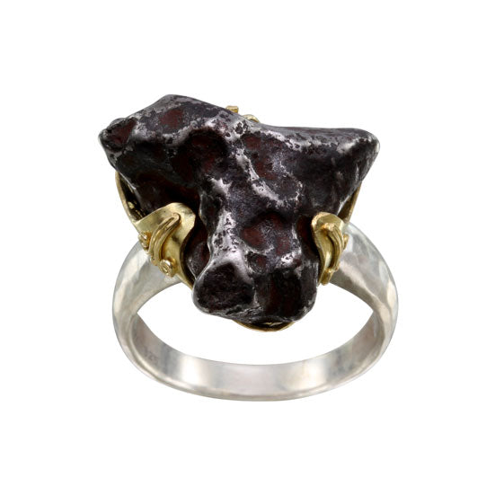 Sterling Silver & 18k Gold Meteorite Ring