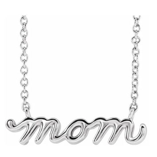 Sterling Silver Mom Script Necklace