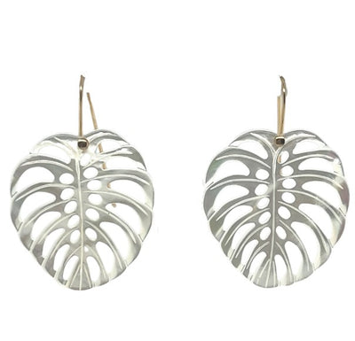 Gold Filled Carved Mother of Pearl Leaf Earring