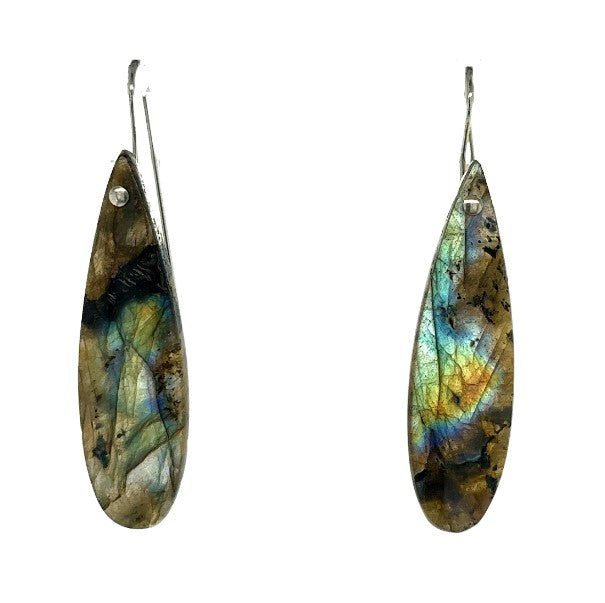 Sterling Silver Long Pear Drilled Labradorite Earring
