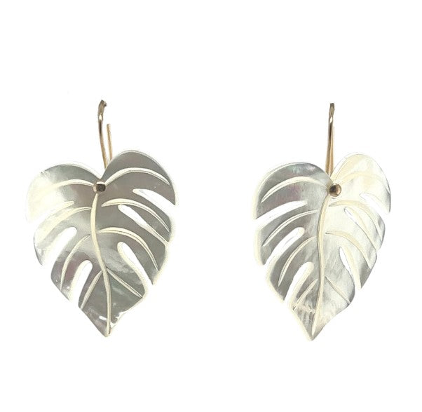 Gold Filled Mother of Pearl Leaf Earrings