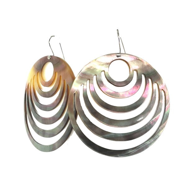 Sterling Silver Carved Black Mother of Pearl Earrings