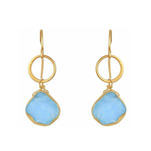 14k Gold Plated Blue Druzy Earrings