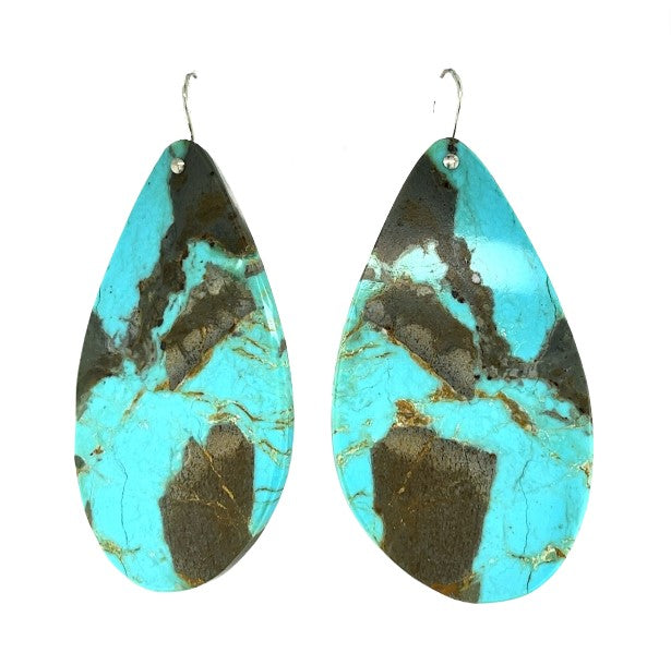 Sterling Silver Drilled Drop Turquoise Earrings