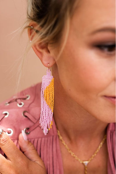 Brass Pink and Orange Balance Earrings