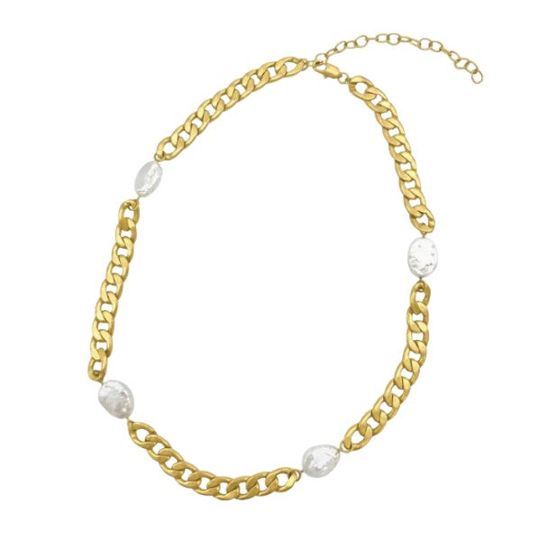 14k Gold Plated Brass & Natural Freshwater Pearl Necklace