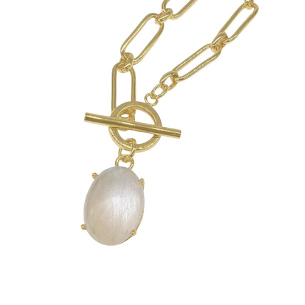 14k Gold Over Brass & 7ct Moonstone Toggle Necklace