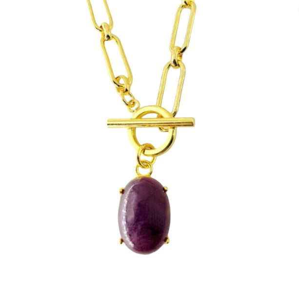 14k Gold Over Brass & 7ct Ruby Toggle Necklace