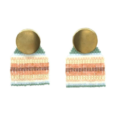 Brass Blue Mini Stripe Beaded Earrings