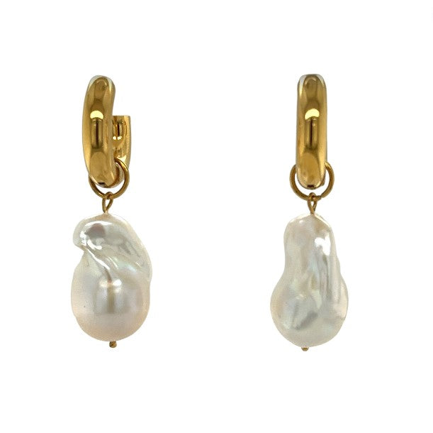 14k Gold Plated Pearl Hoop Earrings