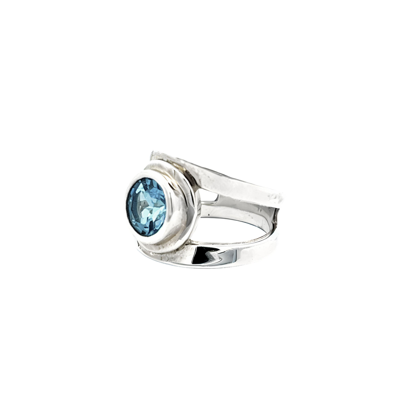 Sterling Silver 0.50ct Blue Topaz Half Pipe Halo Ring