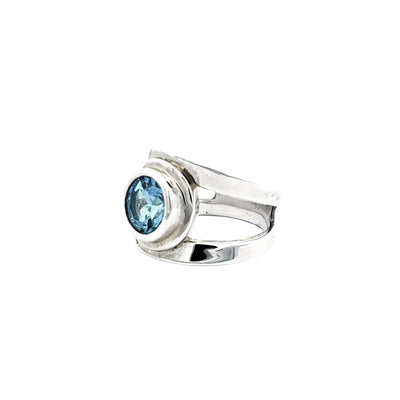 Sterling Silver 0.50 Carat Blue Topaz Half Pipe Halo Ring