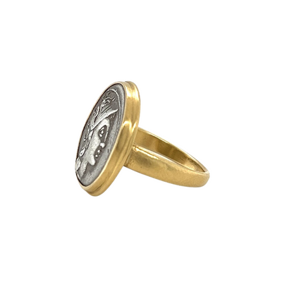 18k Gold 110-109 BC Roman Denarius Coin Ring