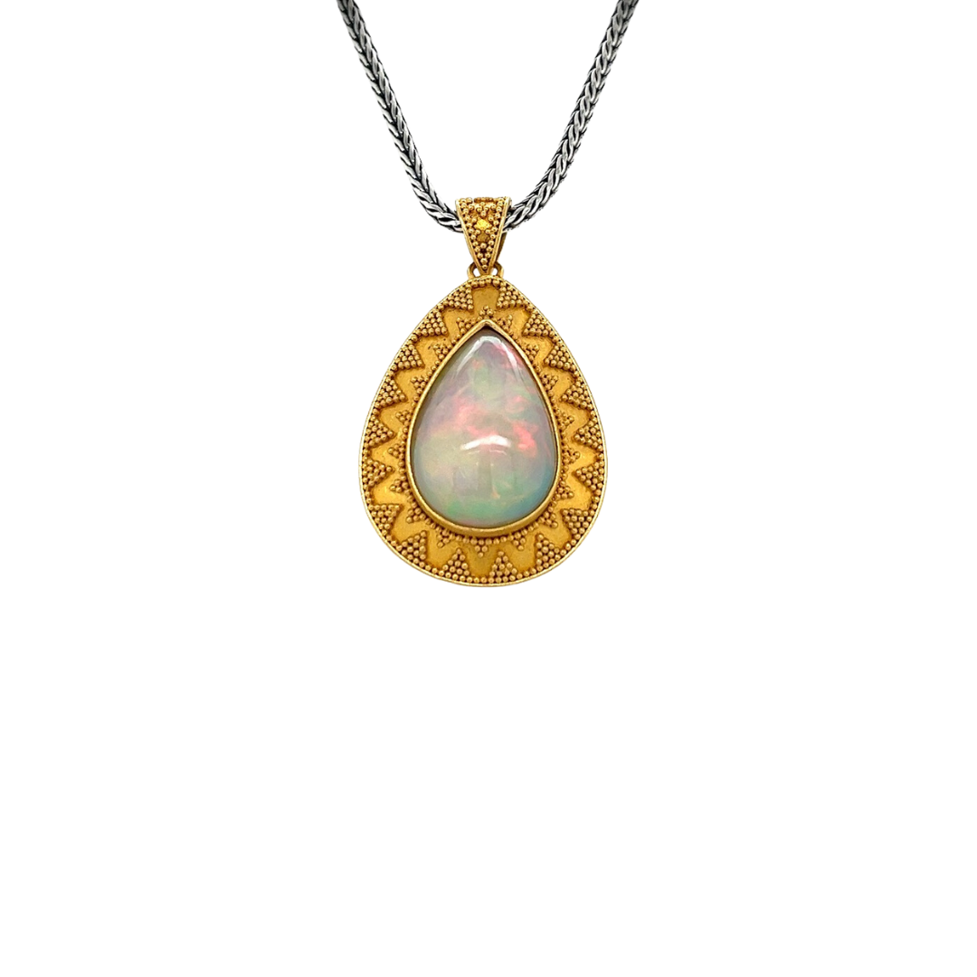 18k Gold  7.1ct Pear Ethiopian Opal Pendant