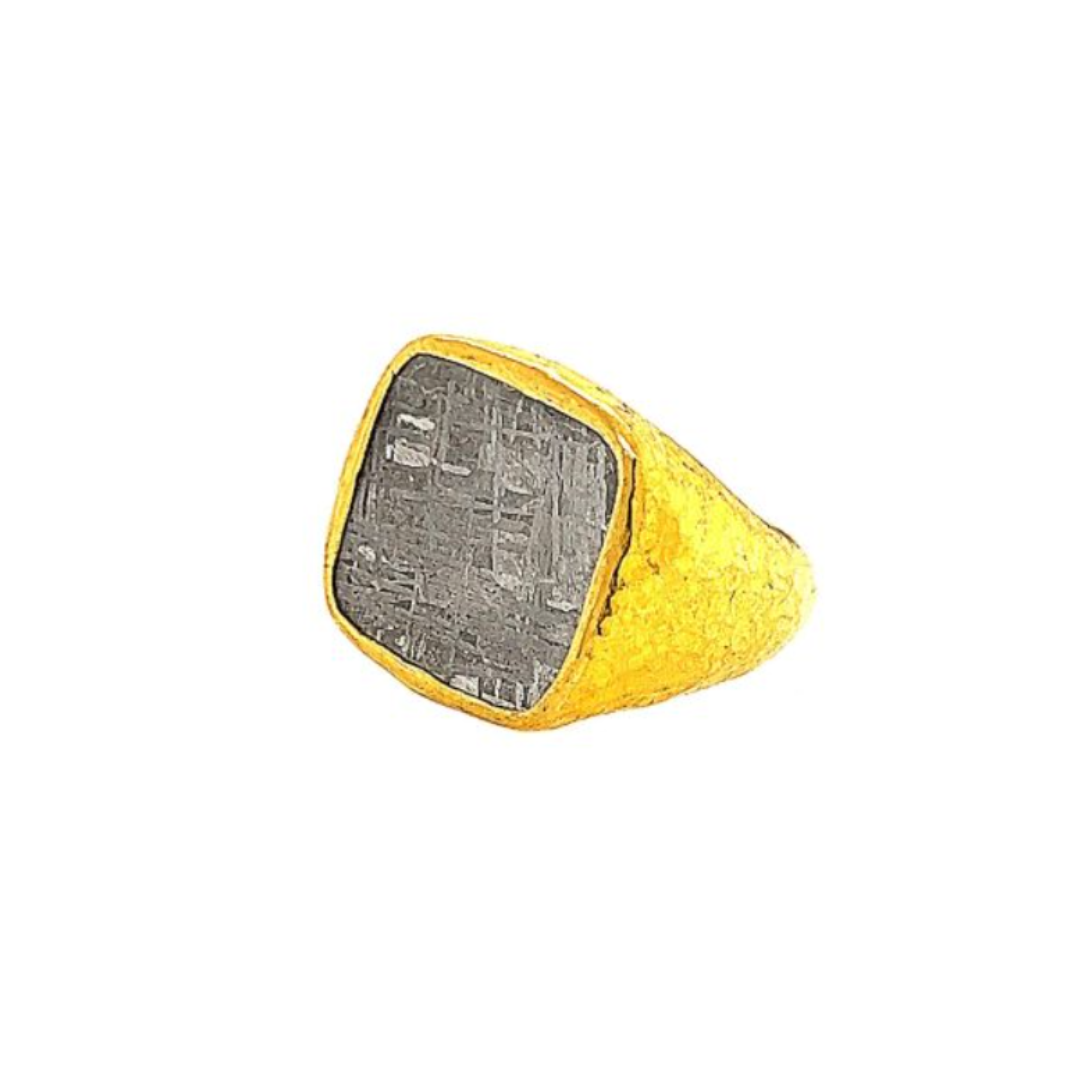24k Gold Signet Meteorite Ring