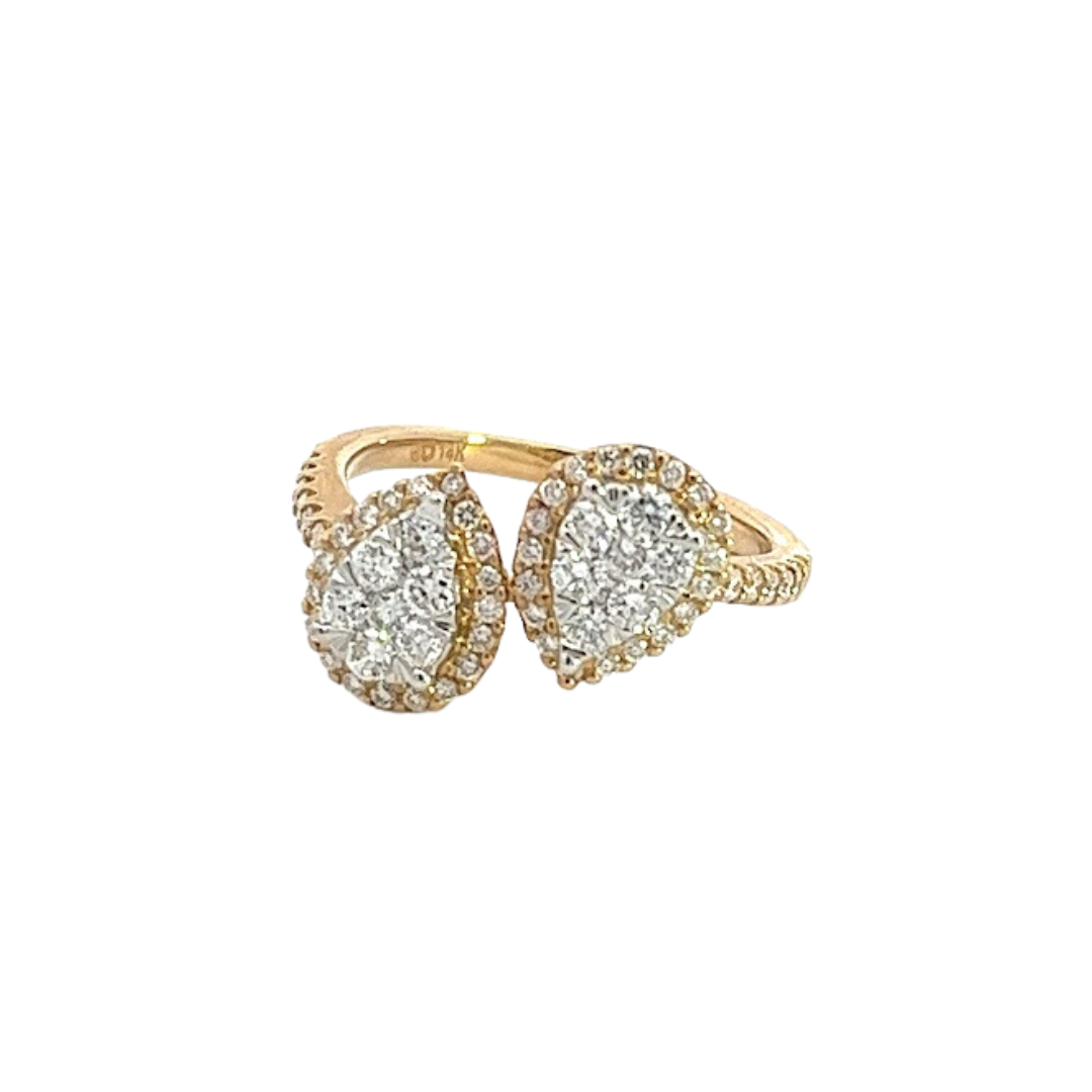 14k Gold 0.70ctw Pear Shape Diamond Halo Asymmetrical Ring
