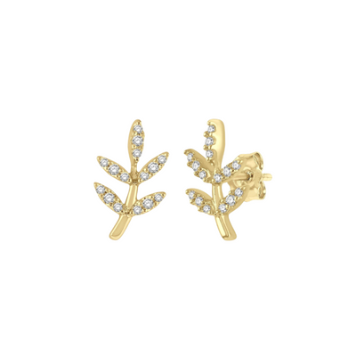 10k Gold 0.12ctw Diamond Leaf Earring