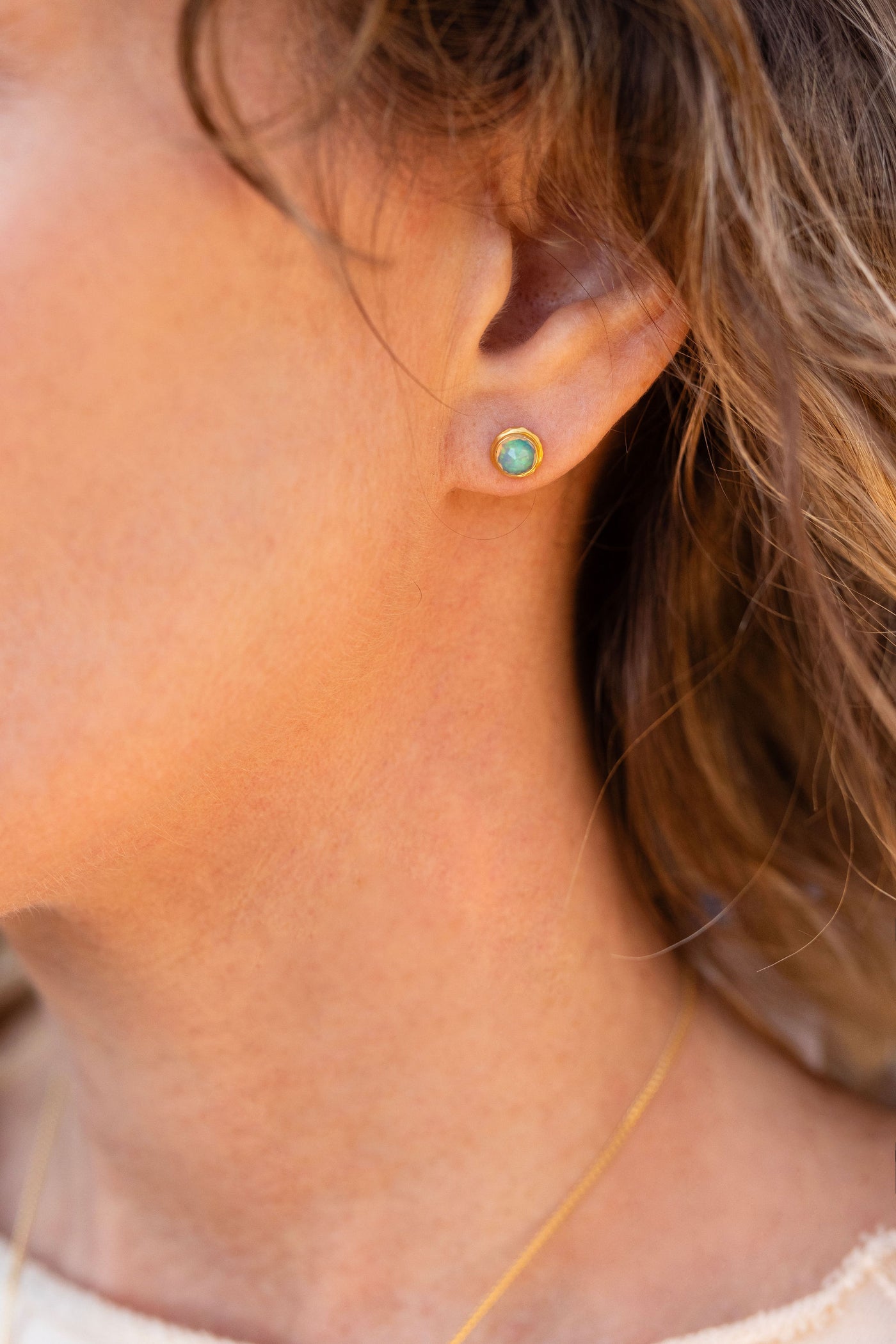 18k Gold 0.7ctw Ethiopian Opal Stud Earrings