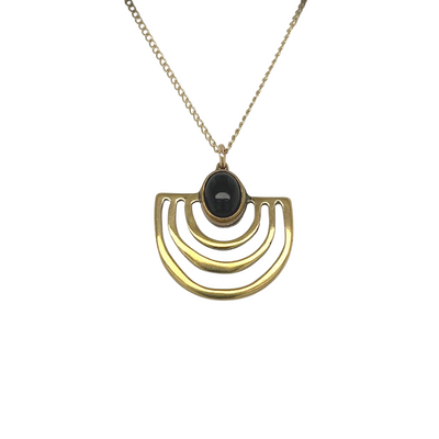 Brass Onyx Halo Necklace