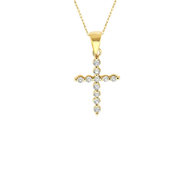 14k Gold 0.10ctw Diamond Petite Cross Pendant Necklace