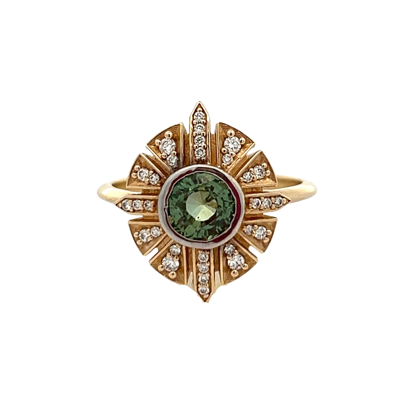 14k Green Sapphire + Diamond Ring