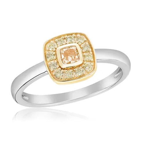14k Yellow and White Gold Orange Diamond Ring