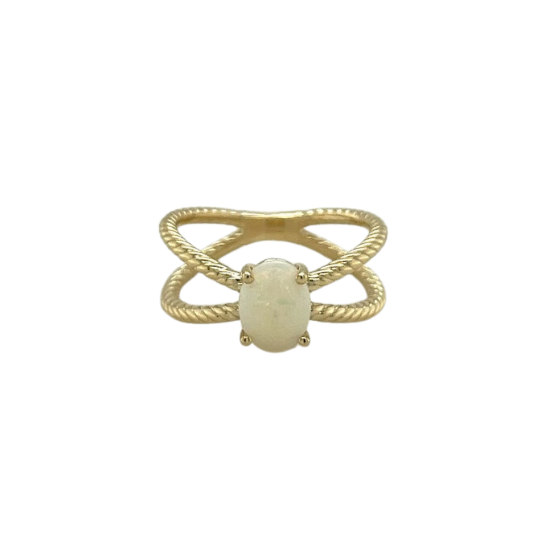 14k Gold Opal Criss-Cross Ring
