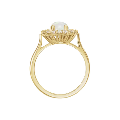 14k Gold Natural Ethiopian Opal & Diamond Halo Ring