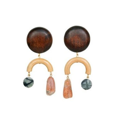 Gold Filled Pine, Serpentine & Sunstone Earrings