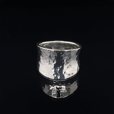 Sterling Silver Hammered Half Pipe Ring