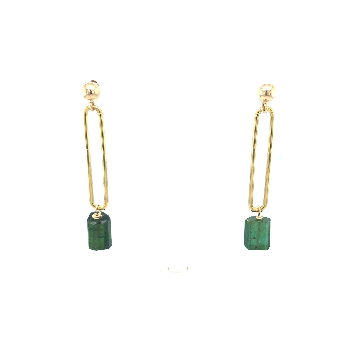 Cylinder Green Tourmaline Paperclip Earrings