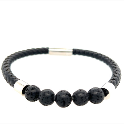 Black Leather Lava Stone Bracelet