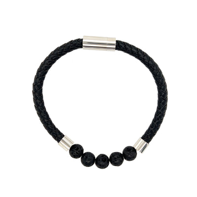 Black Leather Lava Stone Bracelet