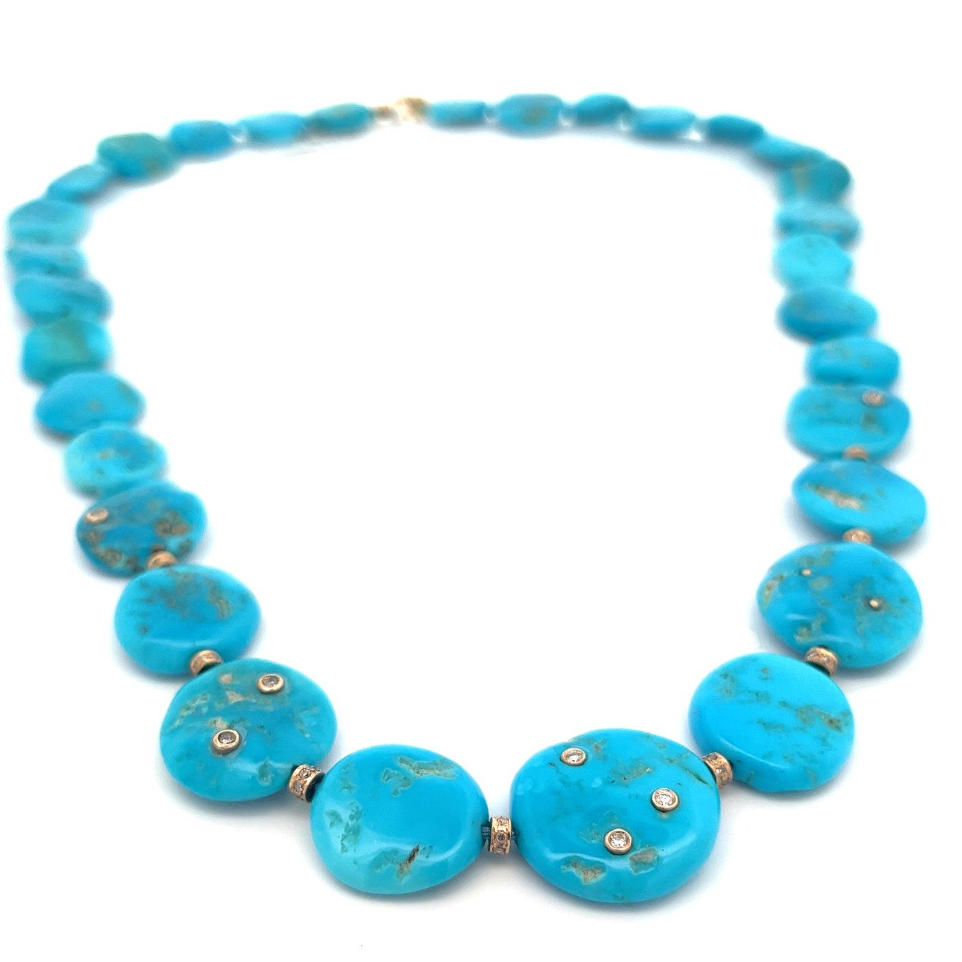 turquoise necklace with 14k gold and diamond inlay