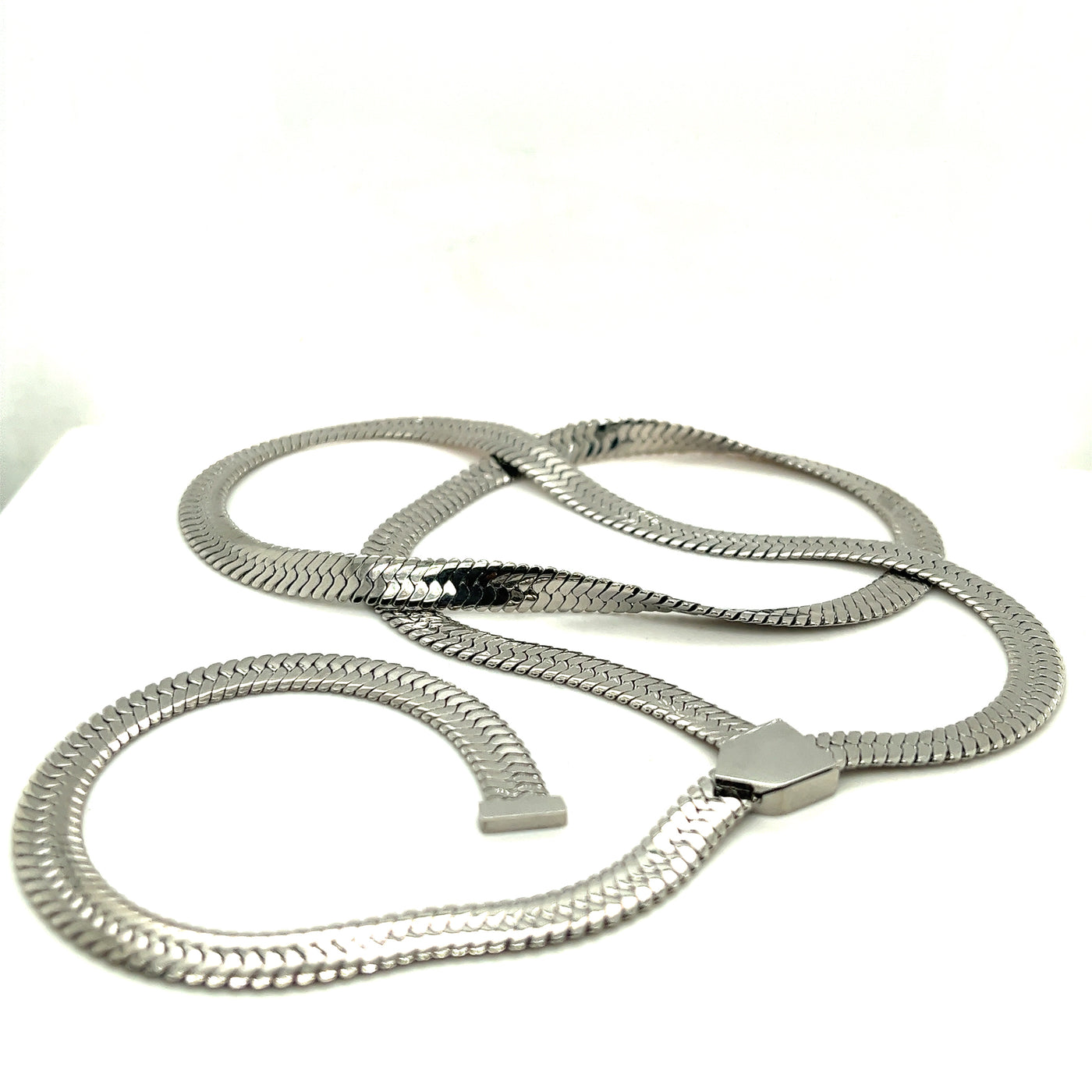 14k White Gold Plated Stainless Steel Herringbone Chain Necklace