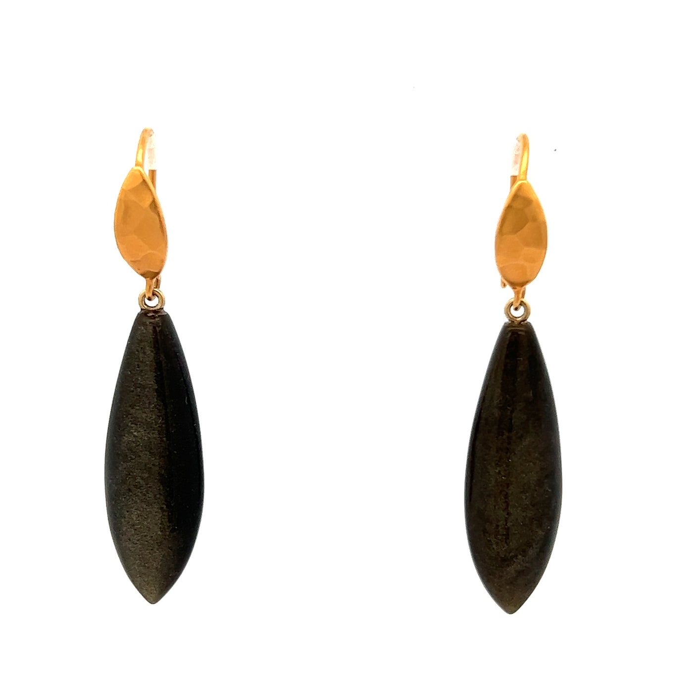 Vermeil Hammered Hook Obsidian Earrings