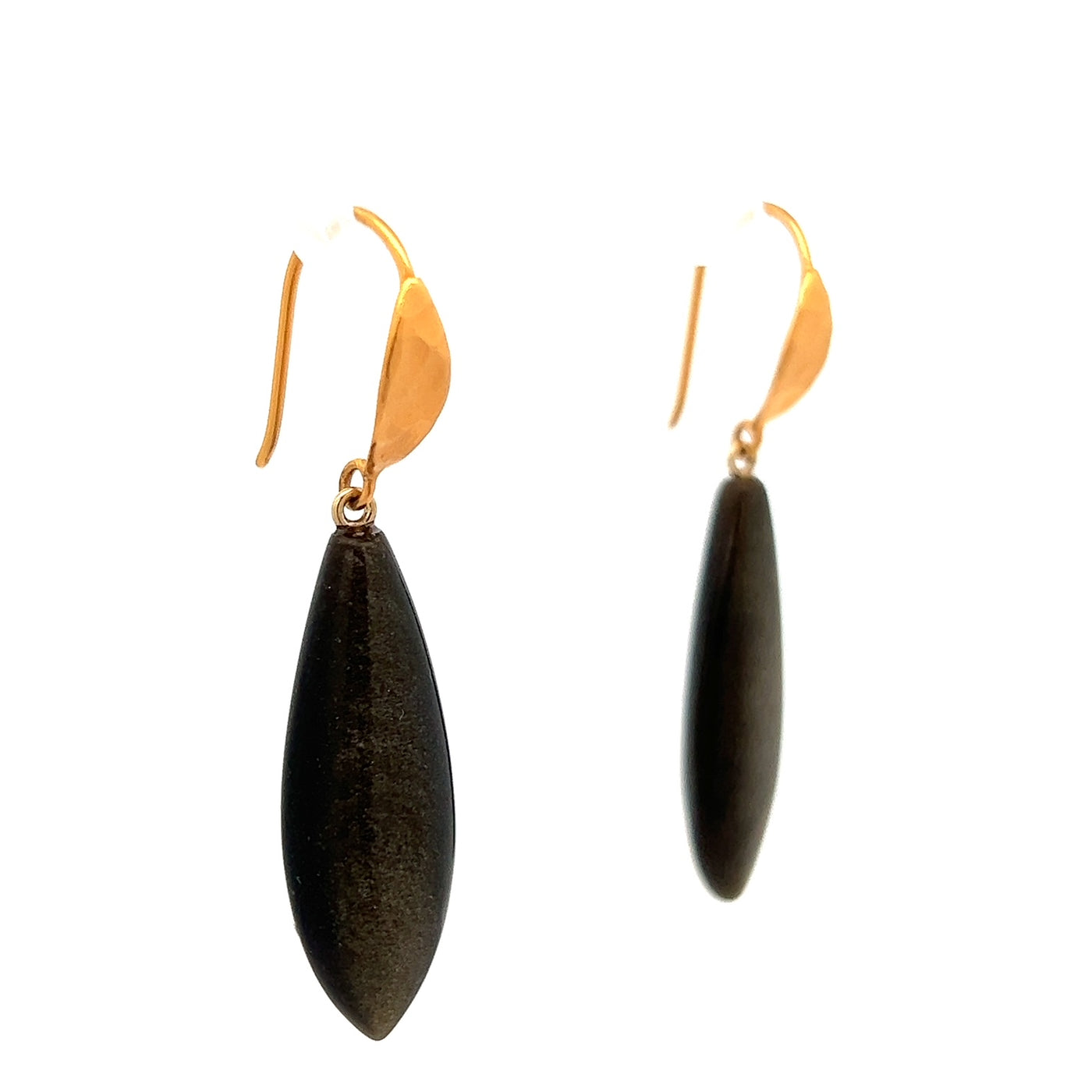 Vermeil Hammered Hook Obsidian Earrings