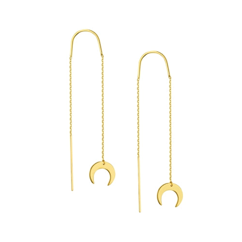 14K Gold Crescent Moon Threader Earrings