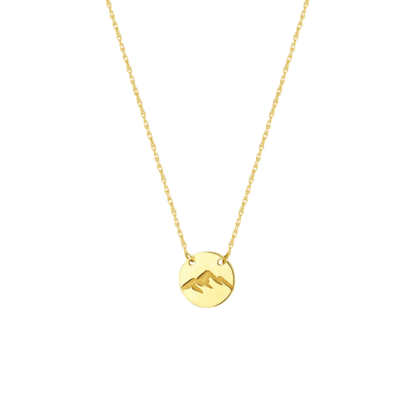 14k Gold Etched Mountain Mini Disc Necklace