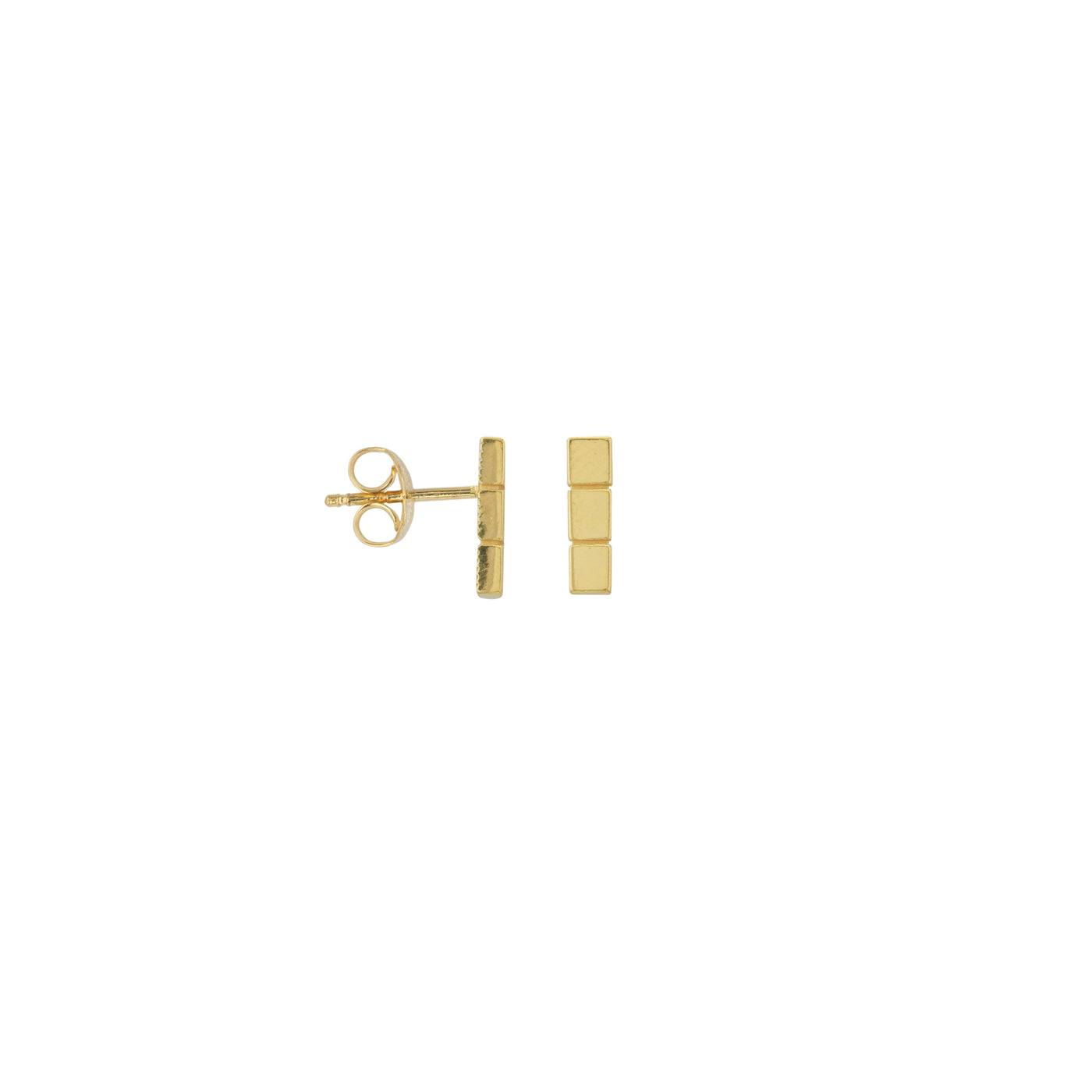 14K Gold Triple Square Stud Earrings