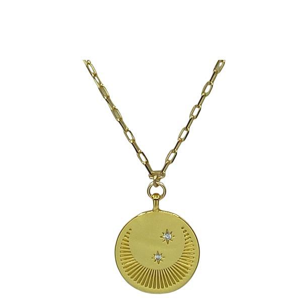 Gold Fill Moon & Star Medallion Necklace