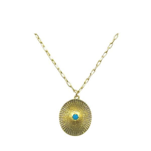 Gold Fill Brushed Oval Turquoise Necklace